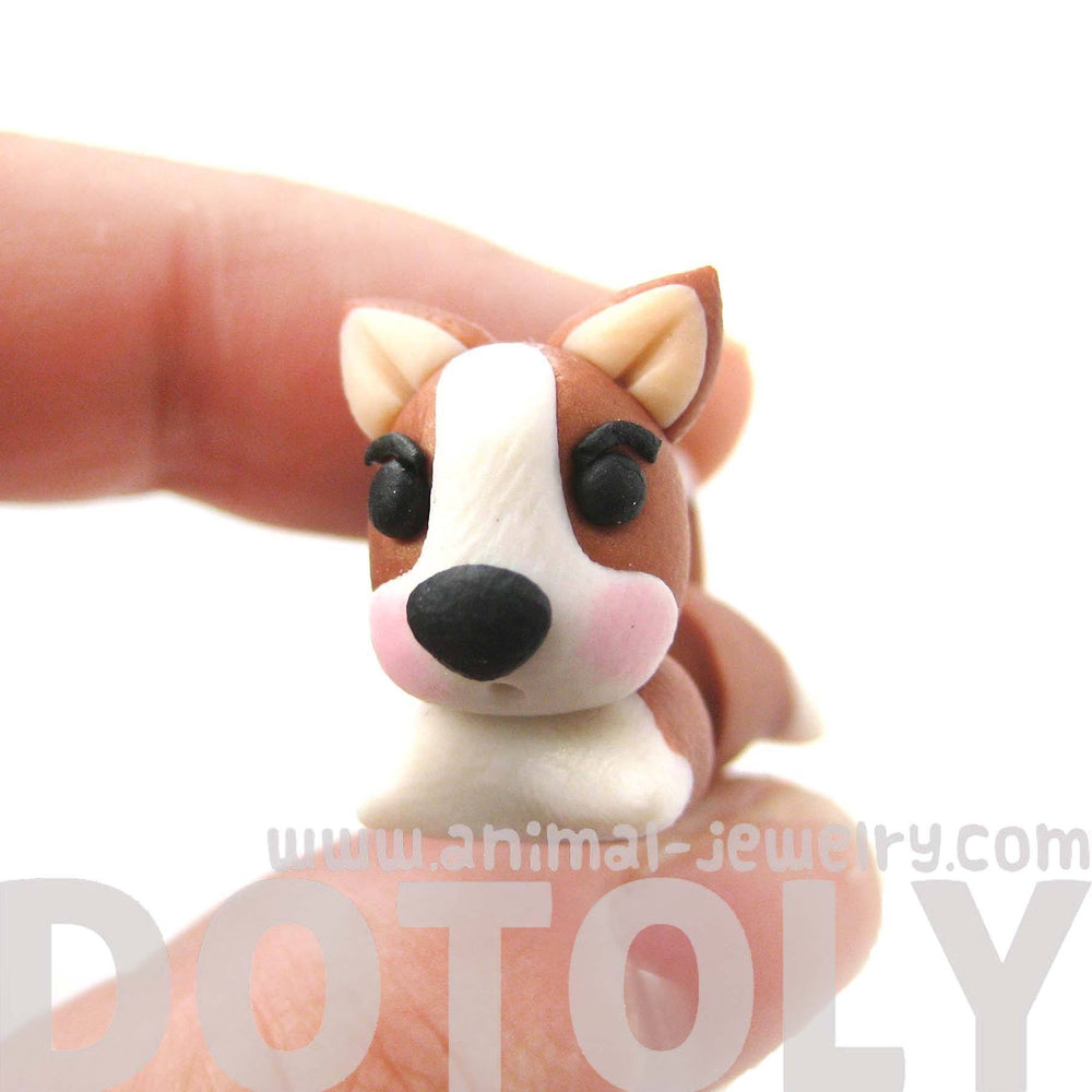 Handmade Puppy Dog Animal Fake Gauge Polymer Clay Stud Earring in Brown and White | DOTOLY