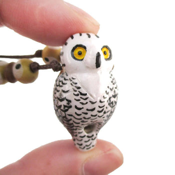 Handmade Snowy Owl Shaped Hand Painted Bird Whistle Pendant Necklace | DOTOLY | DOTOLY