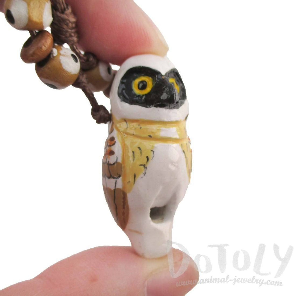 Handmade Spectacled Owl Shaped Hand Painted Bird Whistle Pendant Necklace | DOTOLY | DOTOLY