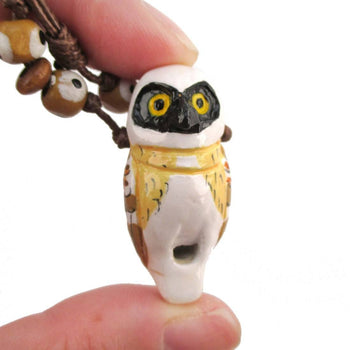 Handmade Spectacled Owl Shaped Hand Painted Bird Whistle Pendant Necklace | DOTOLY | DOTOLY