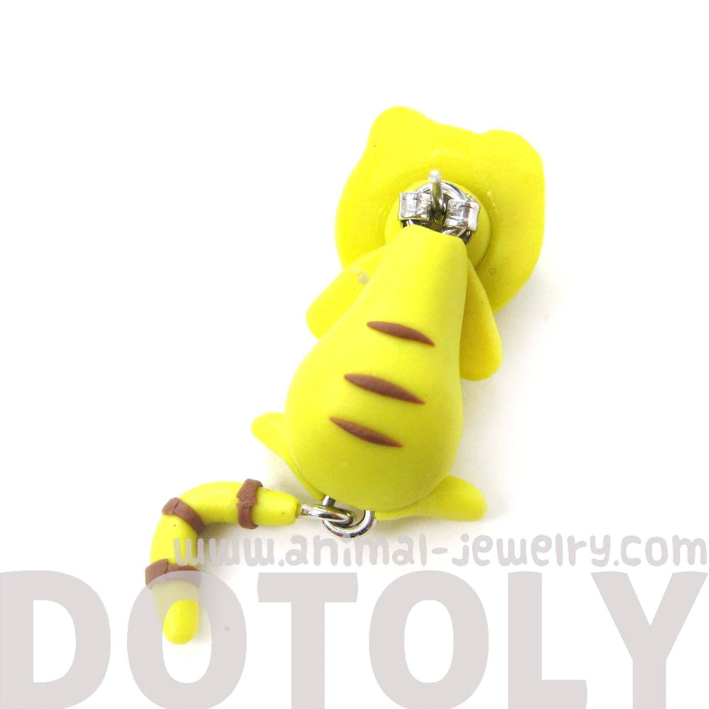 Handmade Yellow Tiger Cat Animal Fake Gauge Two Part Polymer Clay Stud Earring | DOTOLY