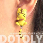 Handmade Yellow Tiger Cat Animal Fake Gauge Two Part Polymer Clay Stud Earring | DOTOLY