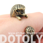 Hedgehog Porcupine Animal Wrap Around Ring in Brass - Sizes 4 to 9 Available | DOTOLY