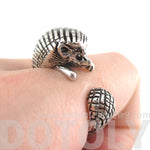 Hedgehog Porcupine Shaped Animal Wrap Ring in Shiny Silver | US Sizes 4 to 9 | DOTOLY