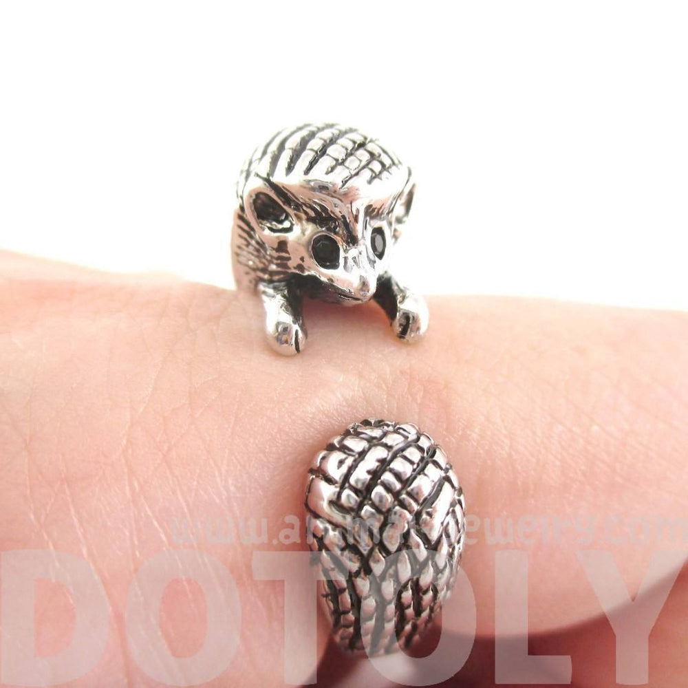 Hedgehog Porcupine Shaped Animal Wrap Ring in Shiny Silver | US Sizes 4 to 9 | DOTOLY