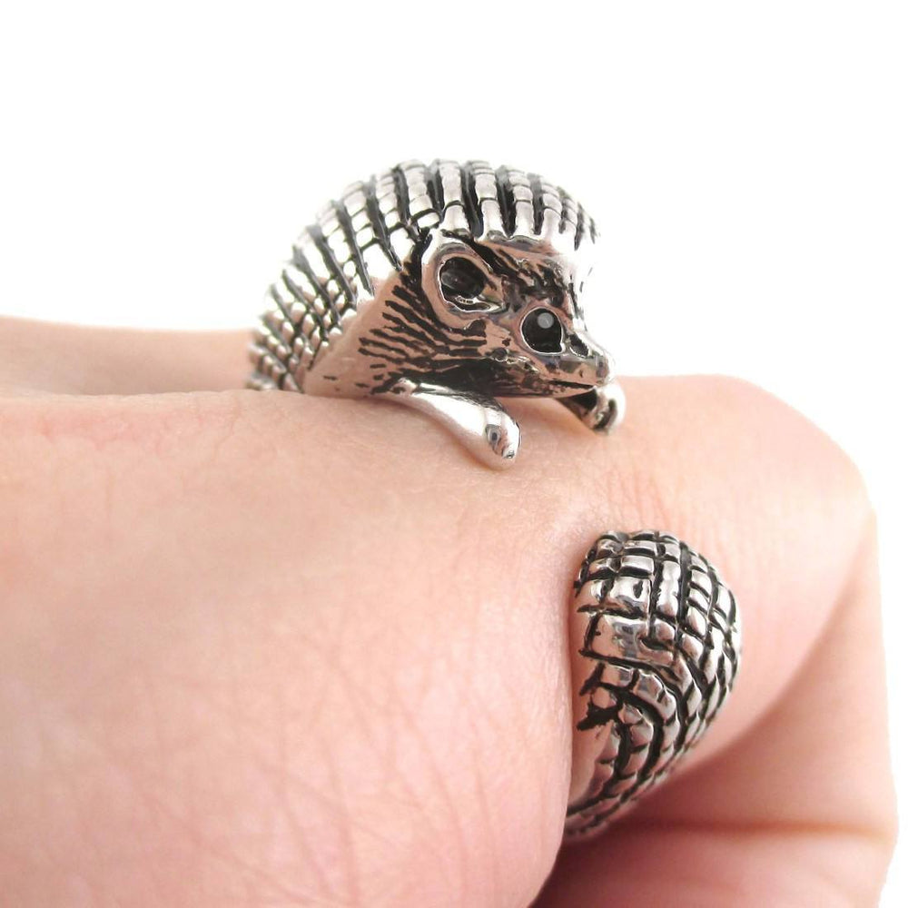 Hedgehog Porcupine Shaped Animal Wrap Ring in Shiny Silver | US Sizes 4 to 9 | DOTOLY
