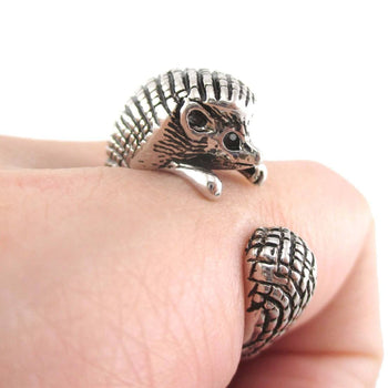 Hedgehog Porcupine Shaped Animal Wrap Ring in Shiny Silver | US Sizes 4 to 9 | DOTOLY