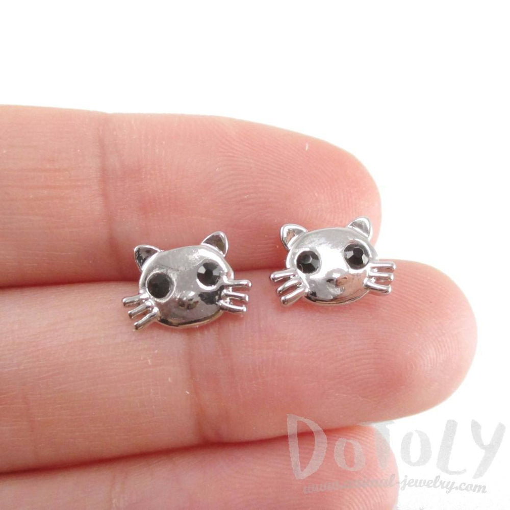 Hello Kitty Cat Face Shaped Stud Earrings in Silver | DOTOLY | DOTOLY