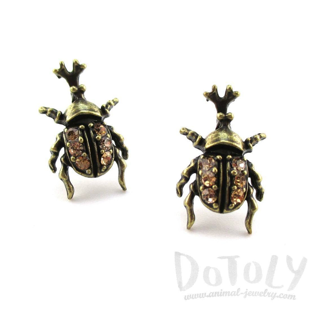 Hercules Rhino Beetle Shaped Rhinestone Stud Earrings in Brass | DOTOLY | DOTOLY