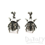 Hercules Rhino Beetle Shaped Rhinestone Stud Earrings in Silver | DOTOLY | DOTOLY