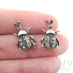 Hercules Rhino Beetle Shaped Rhinestone Stud Earrings in Silver | DOTOLY | DOTOLY