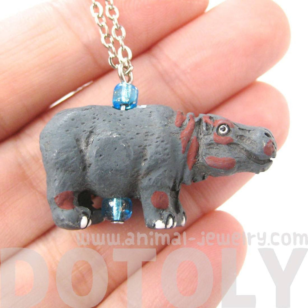 Hippopotamus Hippo Shaped Porcelain Ceramic Animal Pendant Necklace | Handmade | DOTOLY