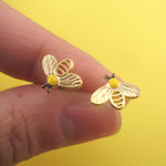 Honey Bumblebee Insect Bug Shaped Stud Earrings in Gold or Silver