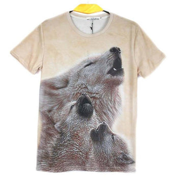 Howling Wolf Cubs Photo Graphic Print T-Shirt in Beige | Gifts for Animal Lovers | DOTOLY
