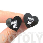 Hug Me Candy Heart Sweethearts Shaped Laser Cut Stud Earrings in Black | DOTOLY