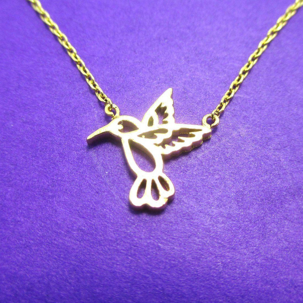 Hummingbird Outline Shaped Animal Charm Necklace in Gold | DOTOLY | DOTOLY