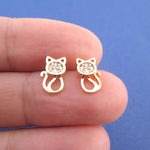 I Love Cats Kitten Shaped Rhinestone Stud Earrings in Gold | DOTOLY