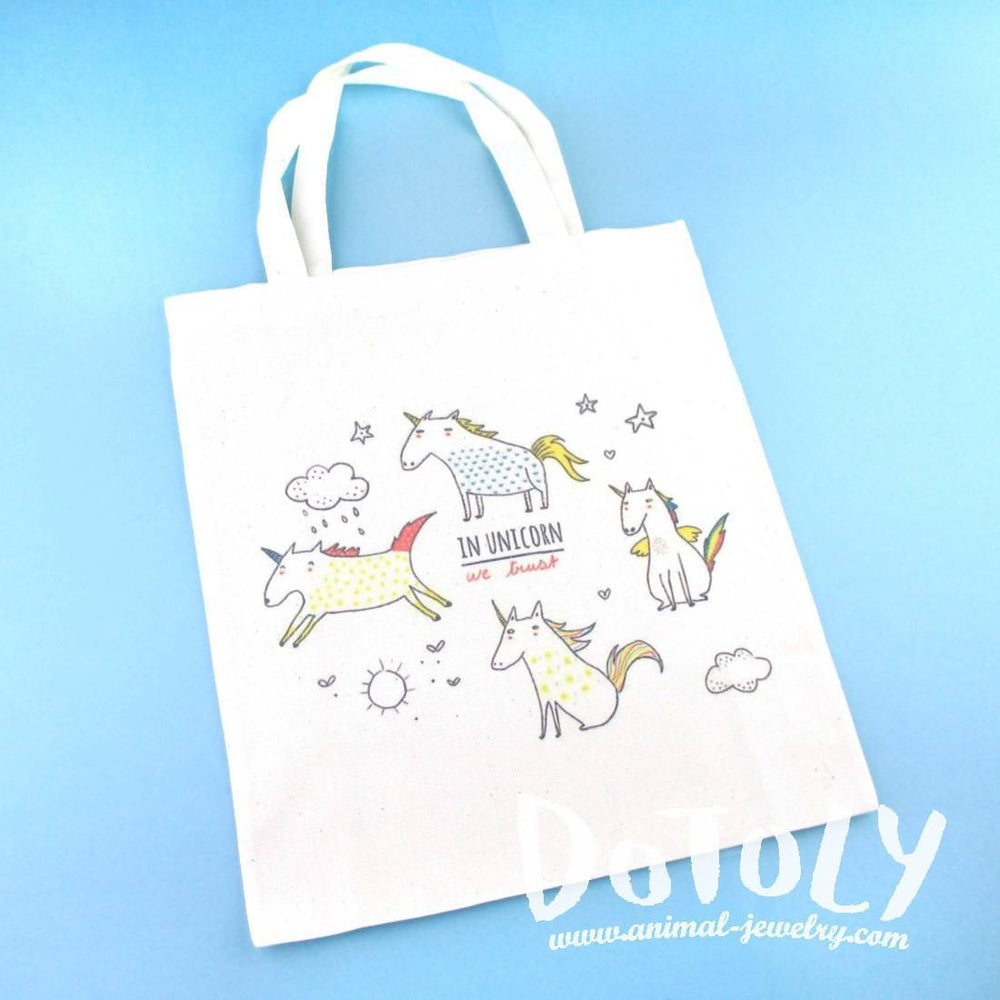 In Unicorns we Trust Unicorn Illustration Mini Canvas Lunch Tote Bag