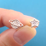 Intergalactic Space Themed Planet Saturn and Star Shaped Stud Earrings