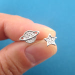 Intergalactic Space Themed Planet Saturn and Star Shaped Stud Earrings