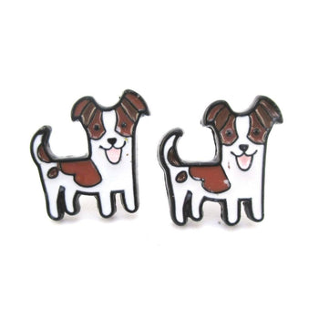 Jack Russell Puppy Shaped Enamel Stud Earrings for Dog Lovers | DOTOLY