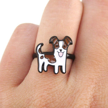 Jack Russell Shaped Enamel Adjustable Ring for Dog Lovers | DOTOLY