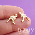 Kangaroo Silhouette Shaped Allergy Free Textured Stud Earrings in Gold