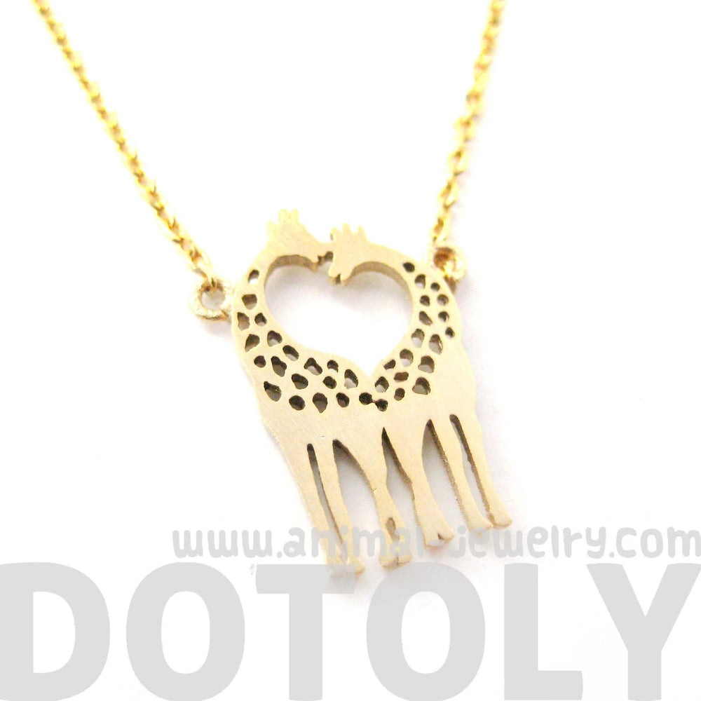 Kissing Giraffe Animal Shaped Silhouette Pendant Necklace in Gold | DOTOLY | DOTOLY