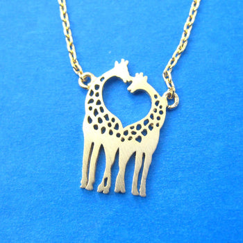 Kissing Giraffe Animal Shaped Silhouette Pendant Necklace in Gold | DOTOLY | DOTOLY