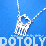 Kissing Giraffe Animal Shaped Silhouette Pendant Necklace in Silver | DOTOLY | DOTOLY