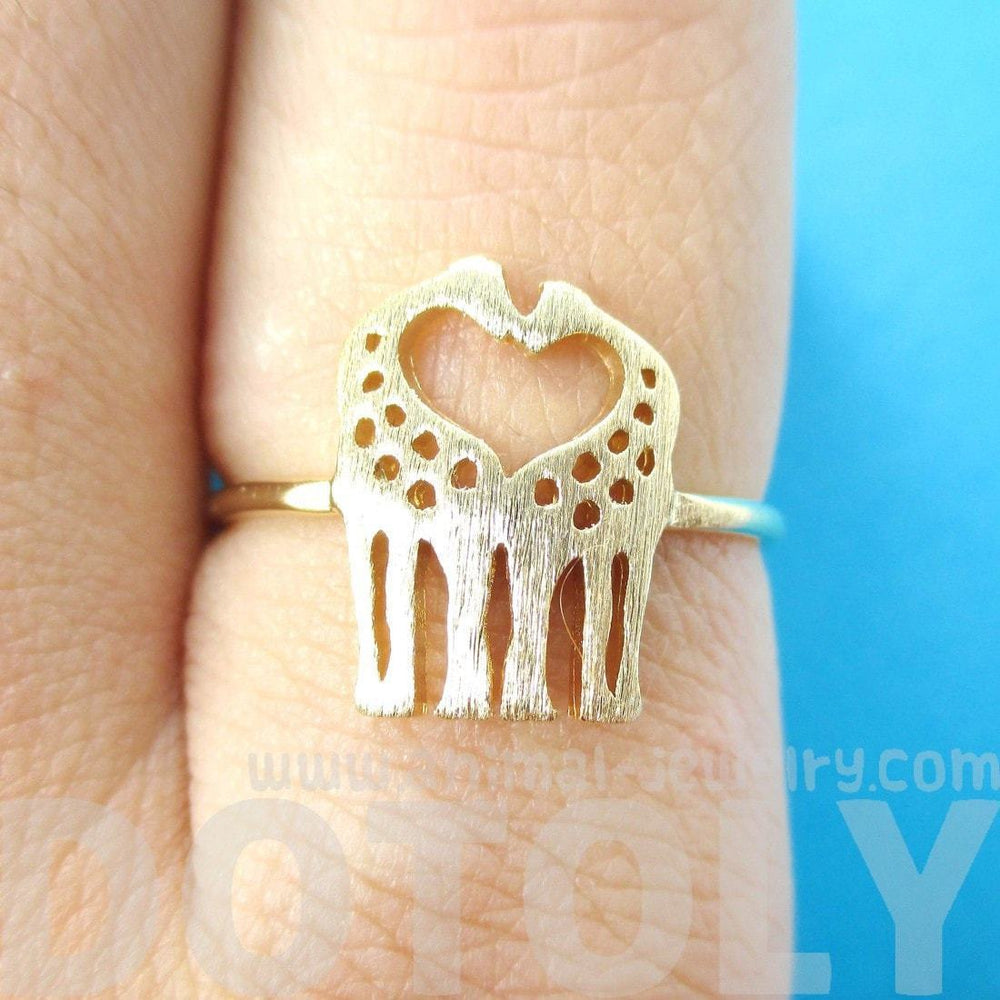 Kissing Giraffe Silhouette Shaped Animal Ring in Gold | US Size 6 Only | DOTOLY