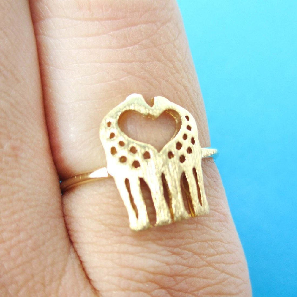 Kissing Giraffe Silhouette Shaped Animal Ring in Gold | US Size 6 Only | DOTOLY