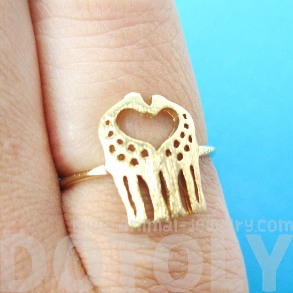 Kissing Giraffe Silhouette Shaped Animal Ring in Gold | US Size 6 Only | DOTOLY