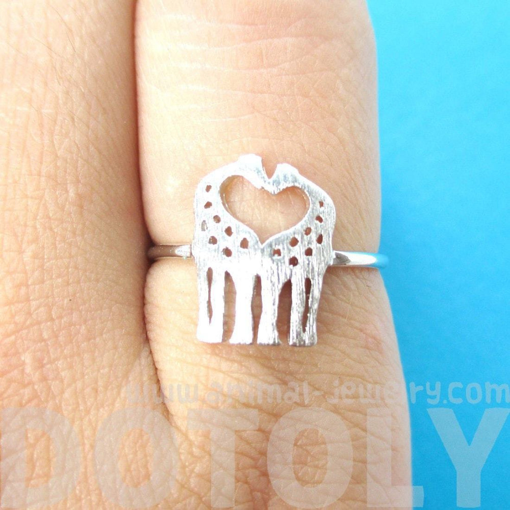 Kissing Giraffe Silhouette Shaped Animal Ring in Silver | US Size 6 Only | DOTOLY