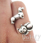 Kitty Cat and Dachshund Puppy Adjustable Wire Wrap Ring | DOTOLY