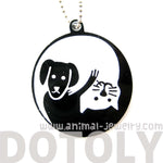 Kitty Cat and Dog Shaped Animal Themed Pendant Necklace in Black Acrylic | DOTOLY