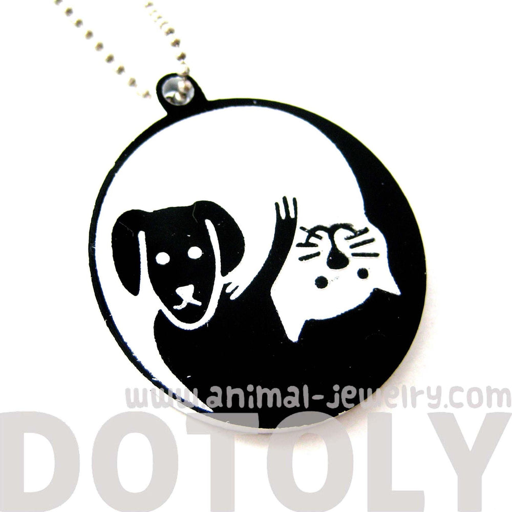 Kitty Cat and Dog Shaped Animal Themed Pendant Necklace in Black Acrylic | DOTOLY