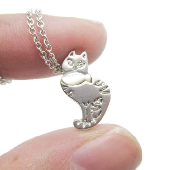 Kitty Cat and Fish Shaped Animal Themed Pendant Necklace in Silver | DOTOLY