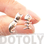 Kitty Cat and Fishbone Skeleton Animal Shaped Stud Earrings in Rose Gold | DOTOLY