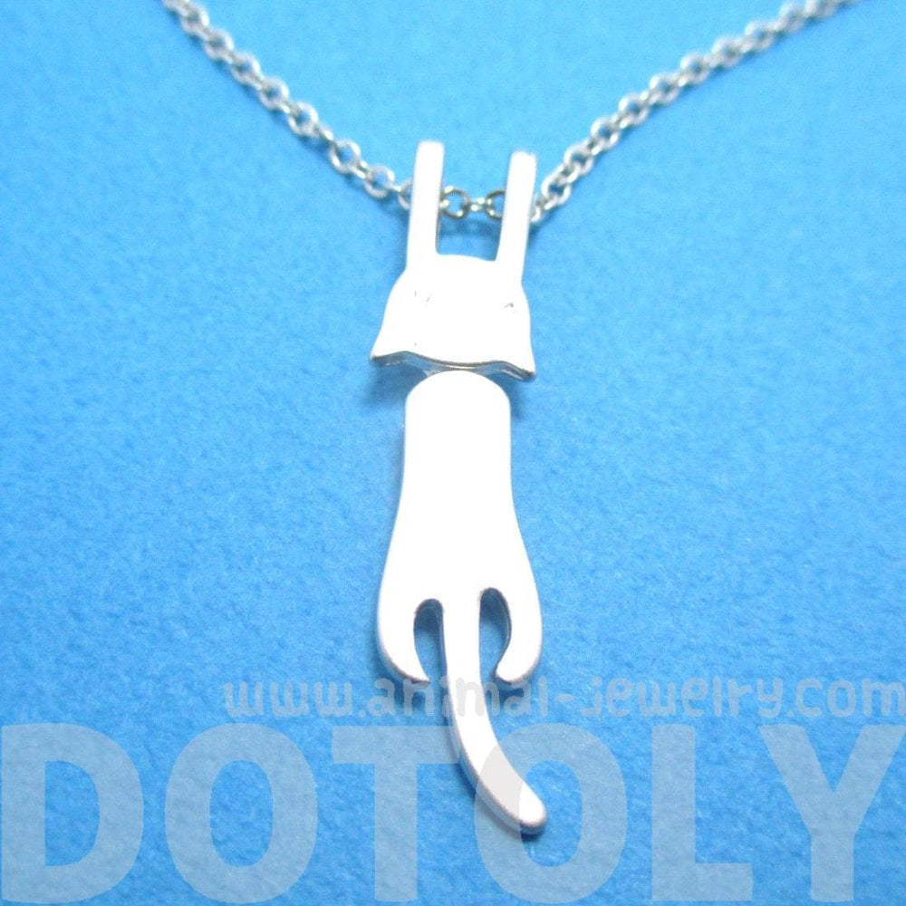 Kitty Cat Dangling Off Chain Pendant Necklace in Silver | Animal Jewelry | DOTOLY