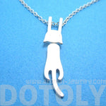 Kitty Cat Dangling Off Chain Pendant Necklace in Silver | Animal Jewelry | DOTOLY