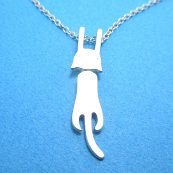 Kitty Cat Dangling Off Chain Pendant Necklace in Silver | Animal Jewelry | DOTOLY