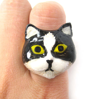 Kitty Cat Enamel Animal Ring in Black and White US Size 6 | Limited Edition | DOTOLY