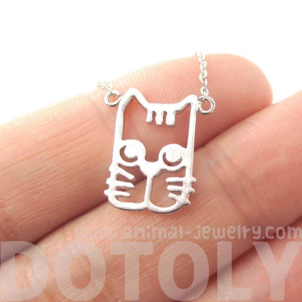 Kitty Cat Face Shaped Cut Out Pendant Necklace in Silver | Animal Jewelry | DOTOLY