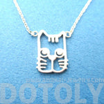 Kitty Cat Face Shaped Cut Out Pendant Necklace in Silver | Animal Jewelry | DOTOLY