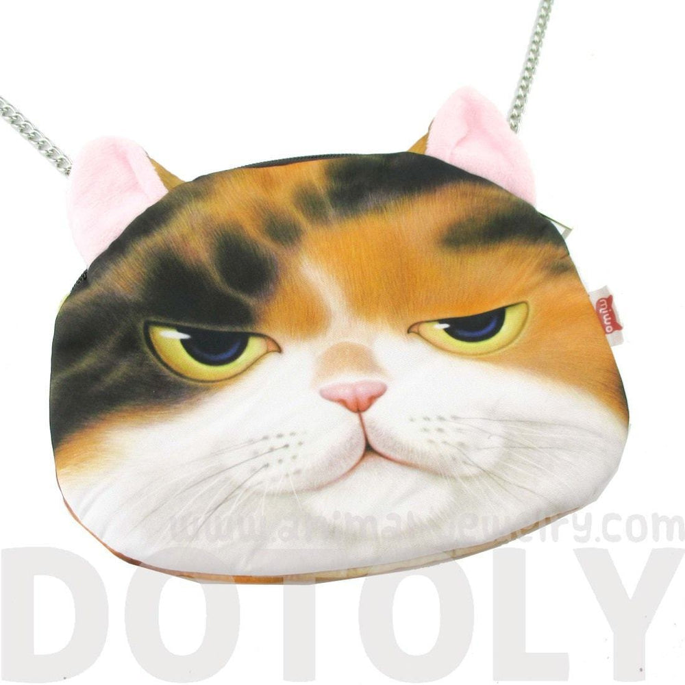 Kitty Cat Head Shaped Graphic Print Fabric Cross Body Sling Bag | Gifts for Cat Lovers | DOTOLY