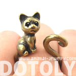 Kitty Cat Left Facing Animal Wrap Around Ring in Brass - Sizes 5 to 9 Available | DOTOLY