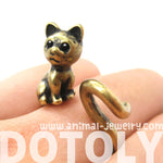 Kitty Cat Left Facing Animal Wrap Around Ring in Brass - Sizes 5 to 9 Available | DOTOLY