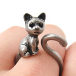 Kitty Cat Left Facing Animal Wrap Around Ring in Silver - Sizes 5 to 9 Available | DOTOLY