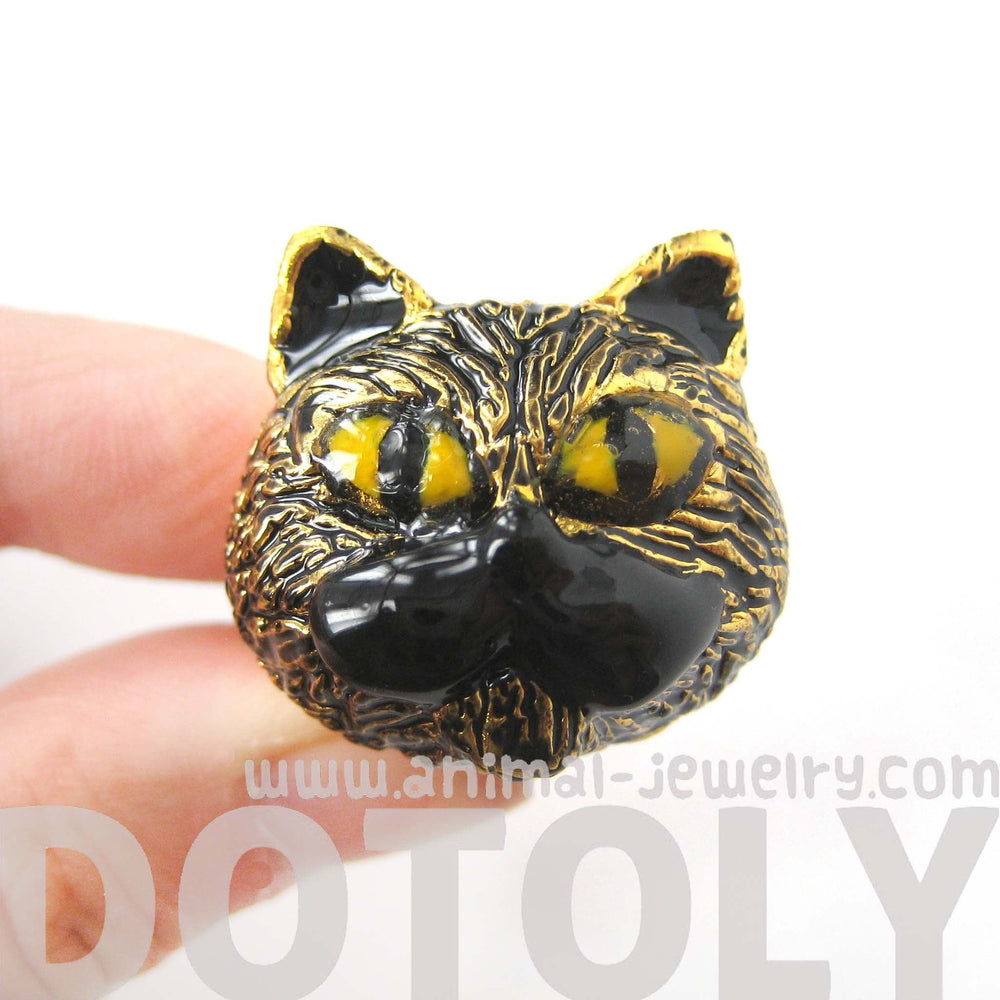 Kitty Cat Mustache Enamel Animal Ring in Black US Size 6.5 | Limited Edition | DOTOLY